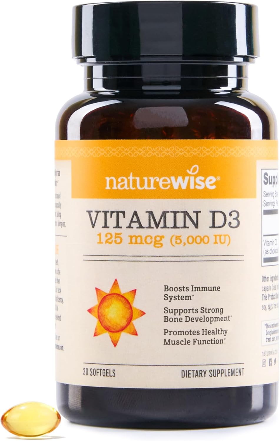 Vitamin D3 5000Iu 30-Day Supply for Healthy Muscle Function and Bone Health