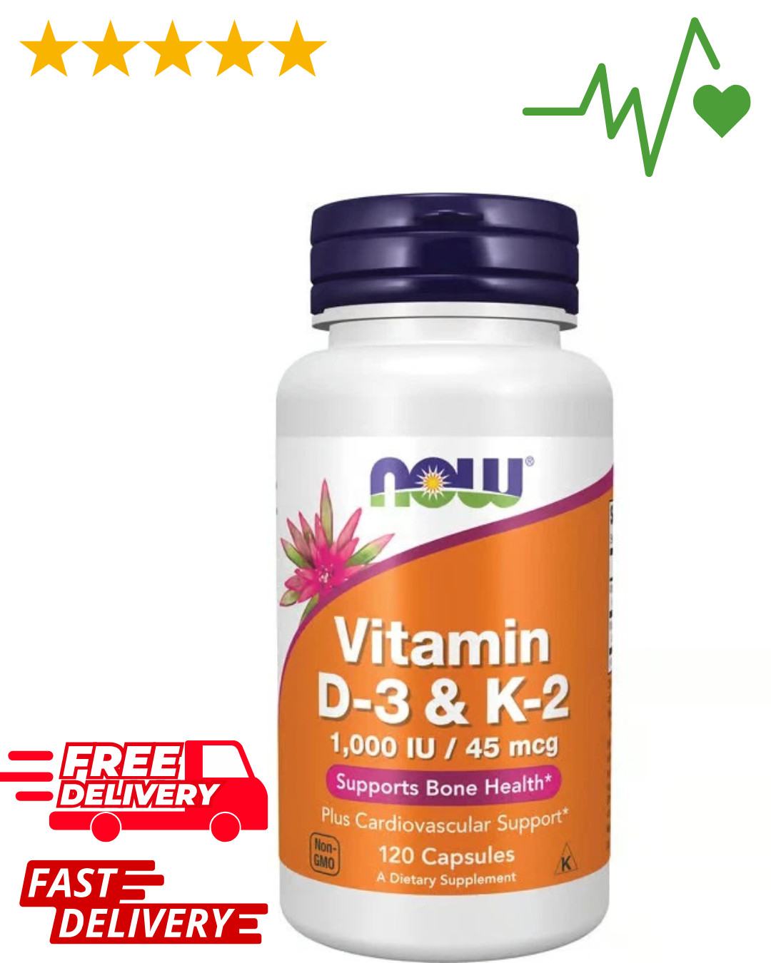 NOW Foods Vitamin D-3 & K-2 120 Caps