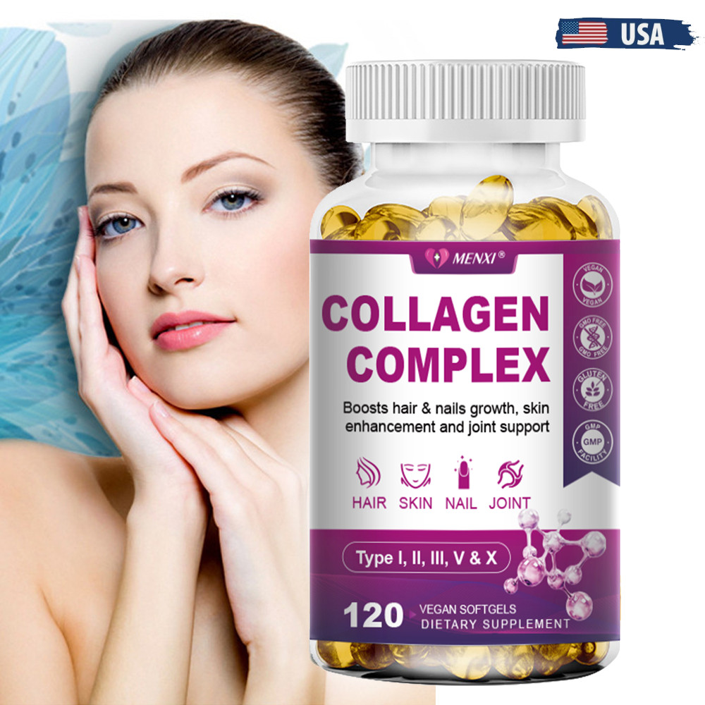 Multi COLLAGEN PEPTIDES Types I, II, III, V,X 120 Pills Anti-Aging Skin Capsules
