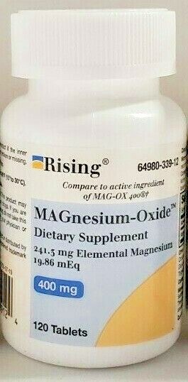 Rising Pharmaceuticals Magnesium Oxide 400mg 120ct Tablets -Expiration 05-2026