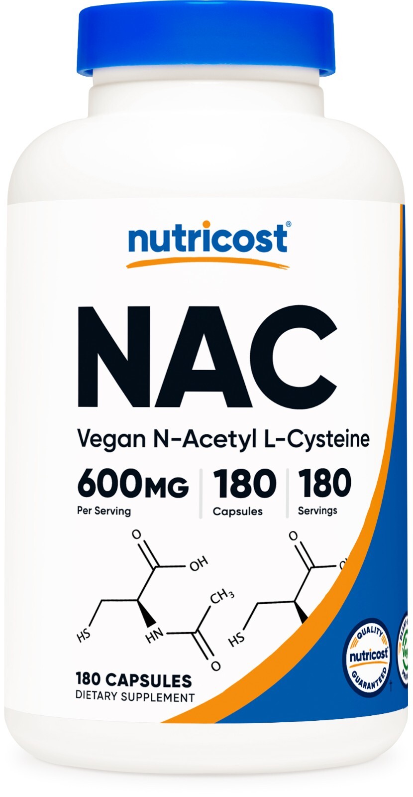 Nutricost N-Acetyl L-Cysteine (NAC) 600mg, 180 Capsules – Non-GMO & Gluten Free