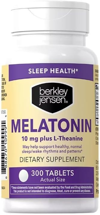 Berkley Jensen Melatonin 10mg Plus L-Theanine, 300 Tablets – Sleep Aid for Healt