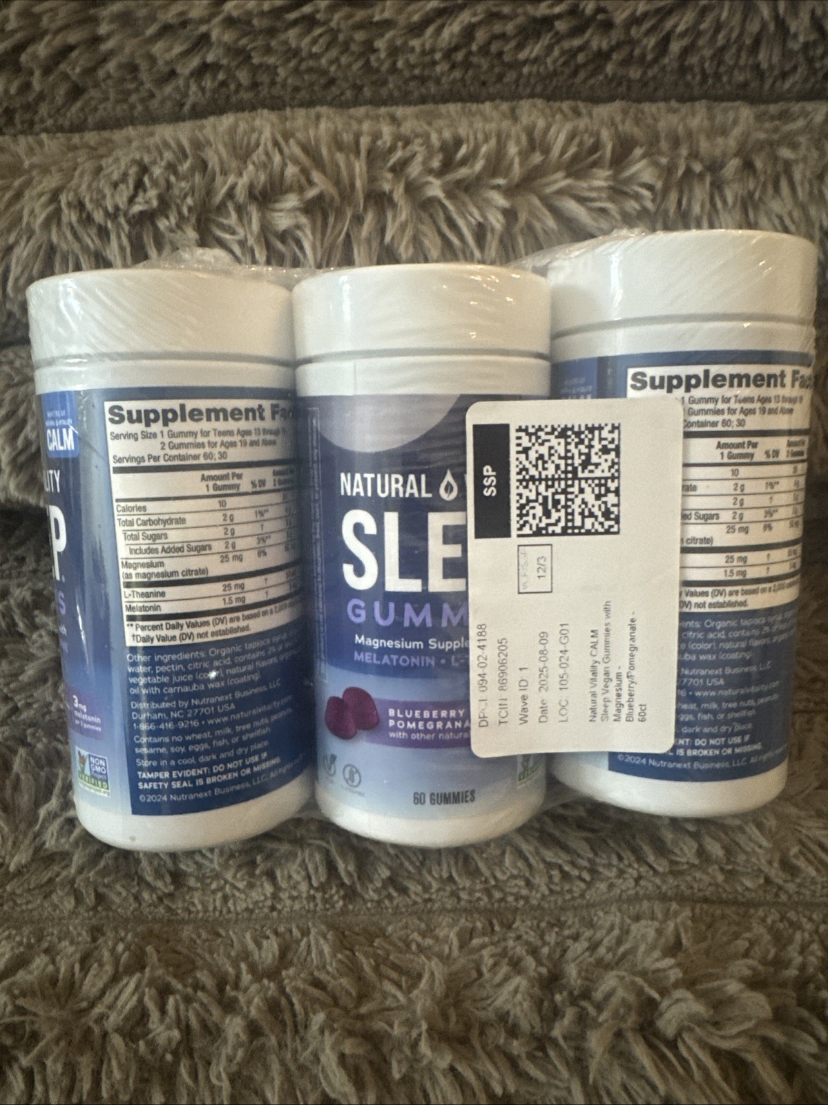 3x Natural Vitality Calm Sleep Gummies Magnesium Blueberry Pomegranate 60c 09/26