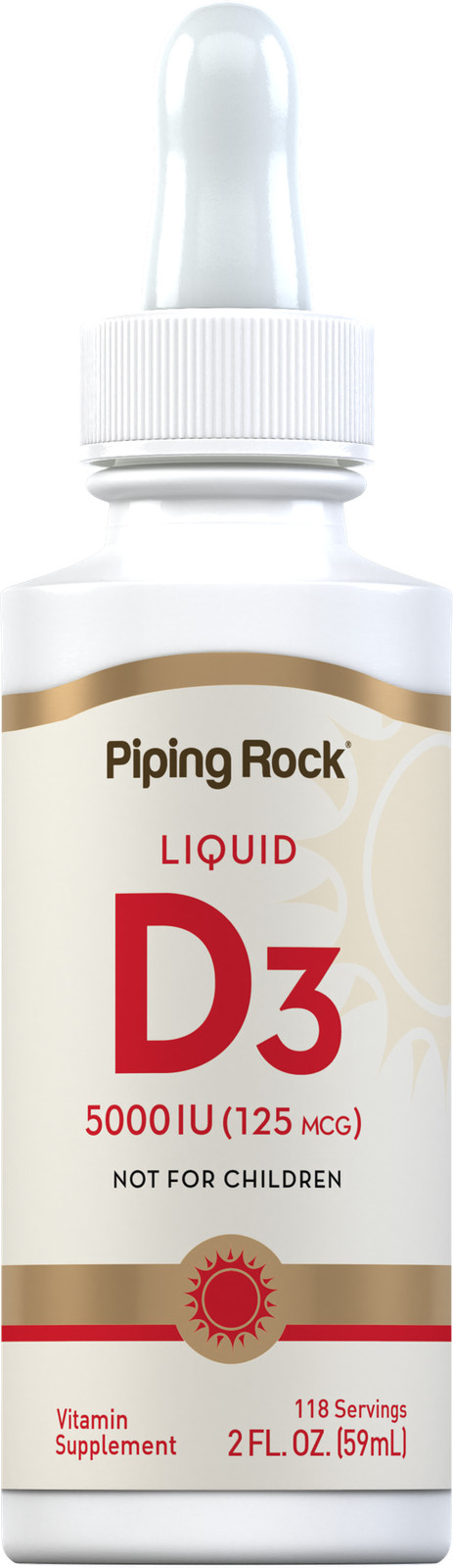 Vitamin D3 Liquid Drops | 5000 IU (125 mcg) | 2 oz | by Piping Rock