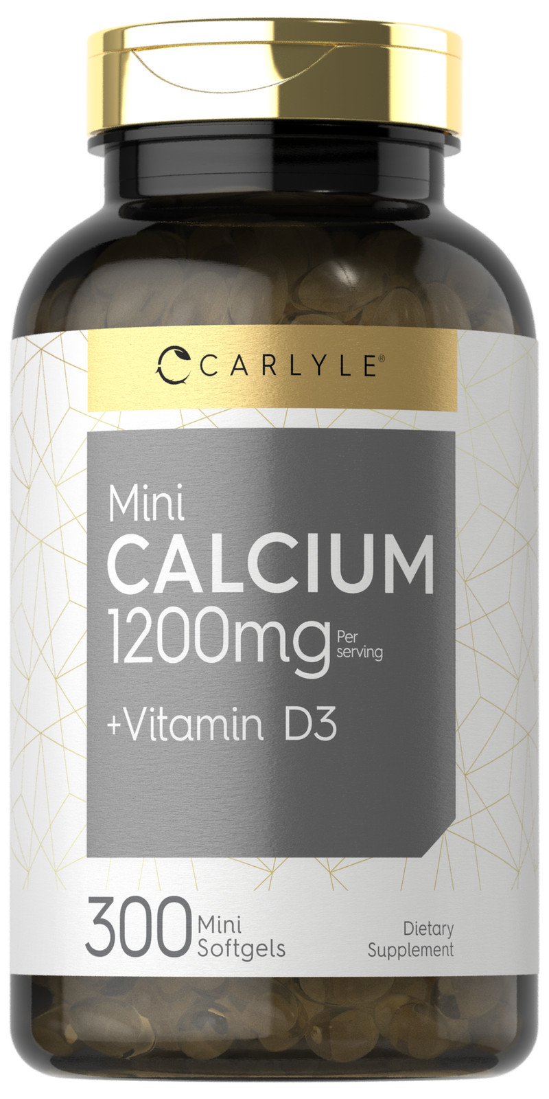 Calcium with Vitamin D3 | 1200mg | 300 Mini Softgels | Non-GMO | by Carlyle