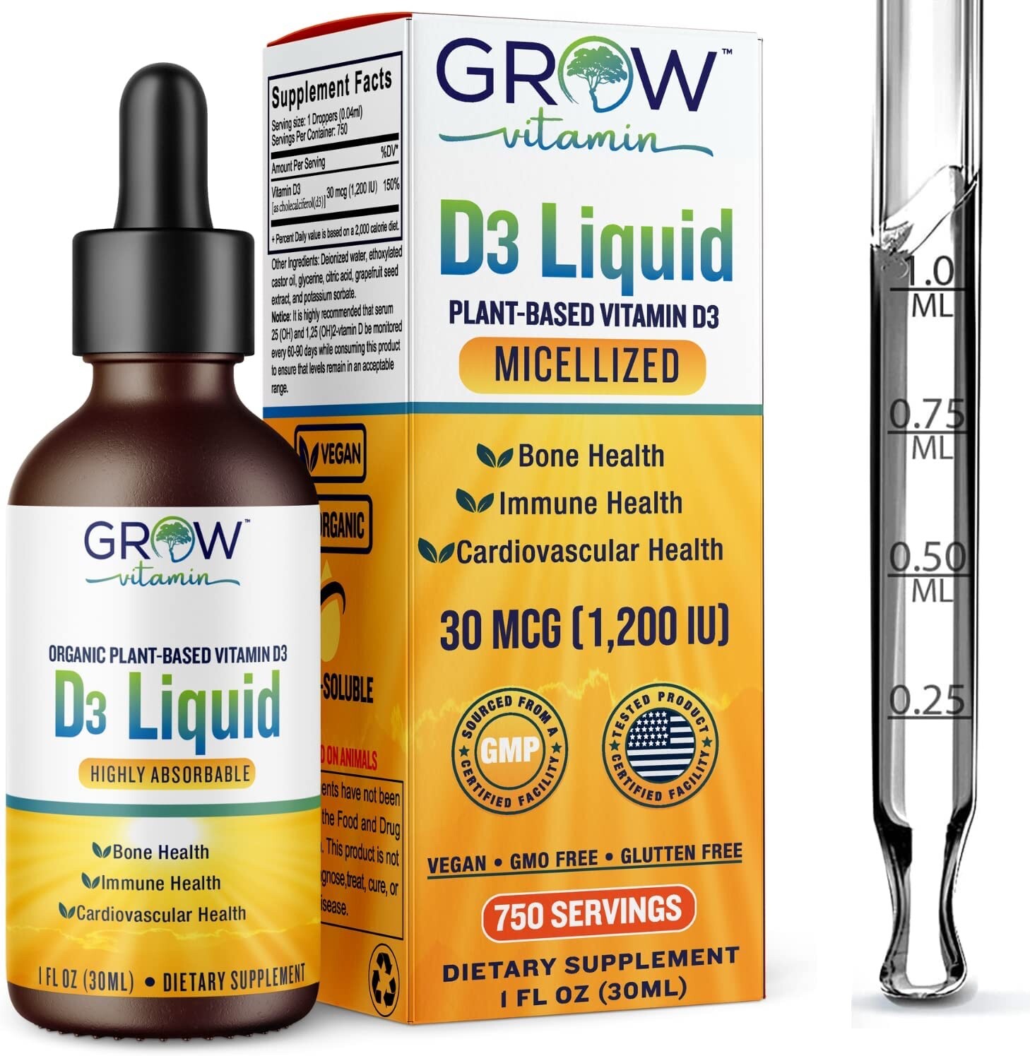 Organic Vitamin D3 Joint Support Liquid Supplement water soluble – 750 servings
