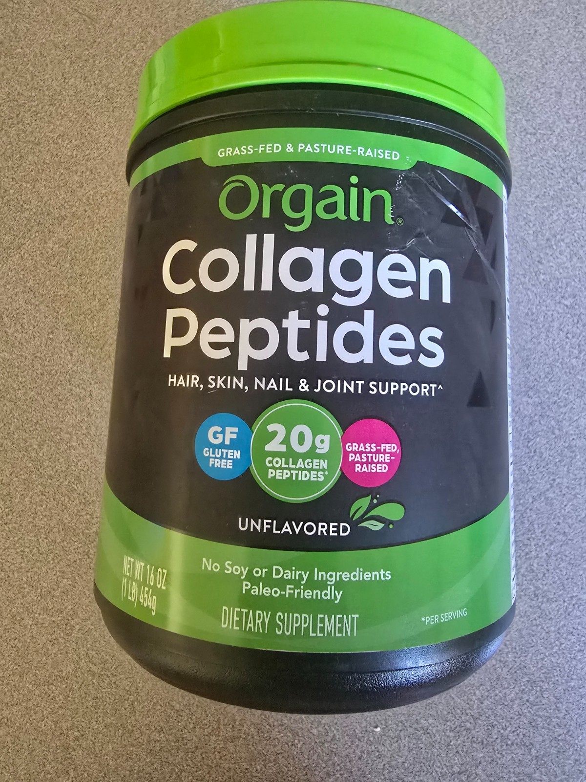 Orgain Hydrolyzed Grass Fed 20g Collagen Peptides Powder, Unflavored, 1lb