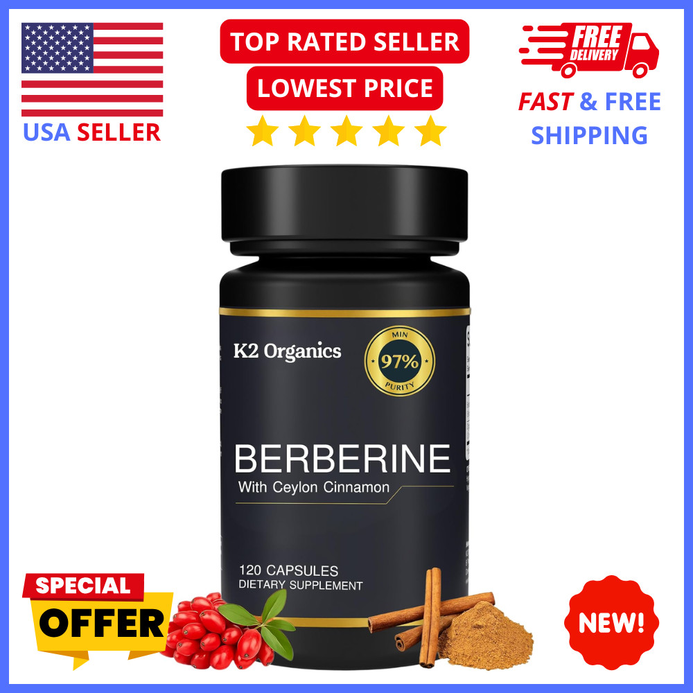 Berberine 1200mg with Ceylon Cinnamon 97% Pure Vegan Non-GMO Gluten-Free 120ct