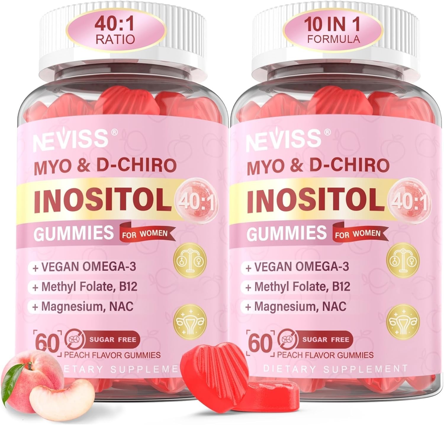 Myo-Inositol & D-Chiro Inositol Gummies for Women 2000Mg + 50Mg, 40:1 Ratio Inos