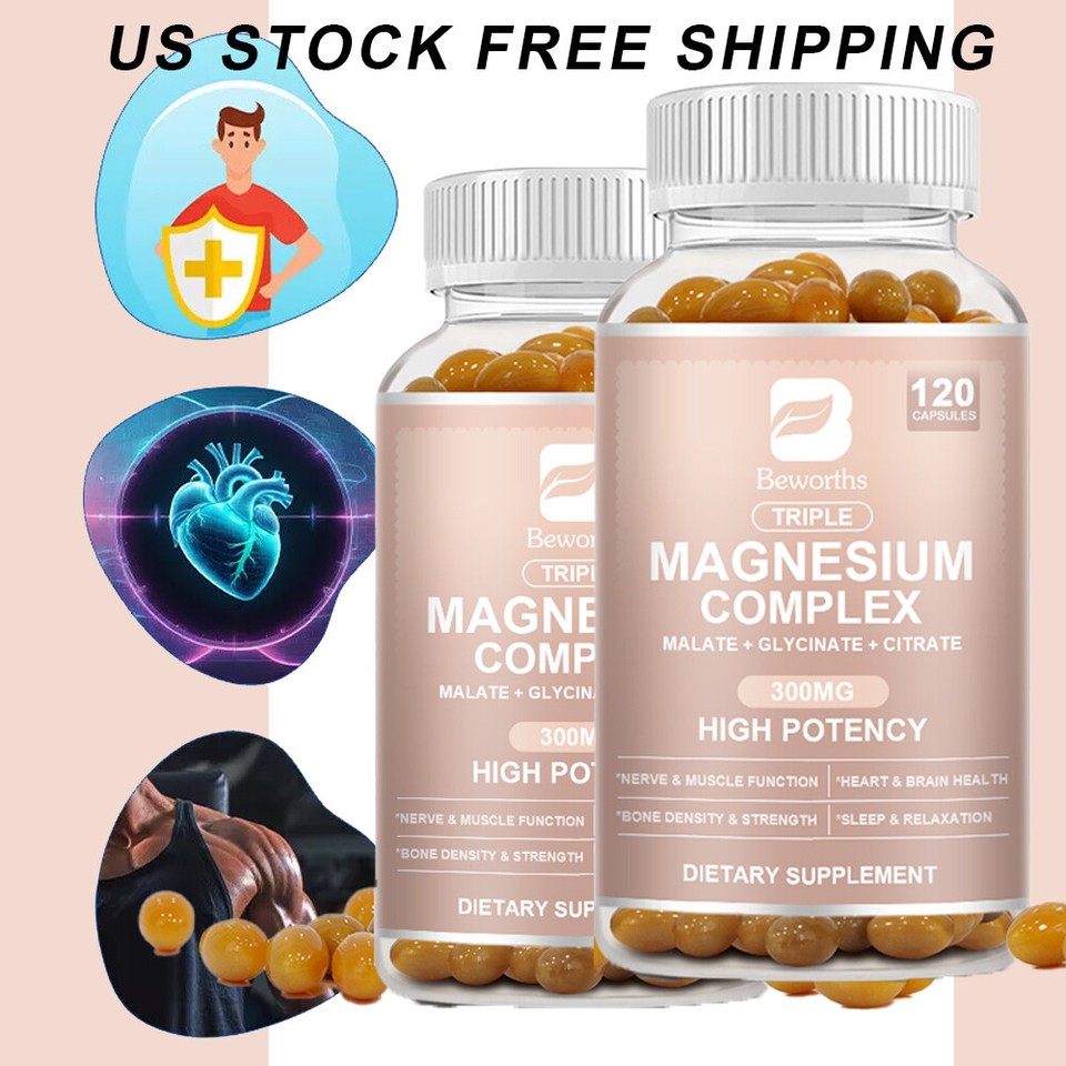 Triple Magnesium Complex Capsules, 300mg, 360 Count – Gluten Free and Non-GMO