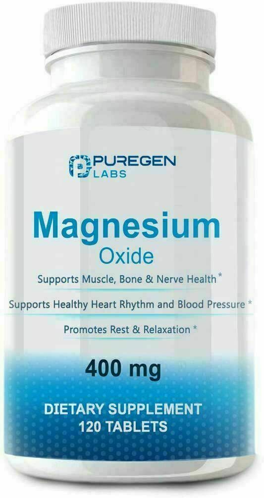 Puregen Labs Magnesium Oxide 400mg High Potency Supplement 120 Tablets