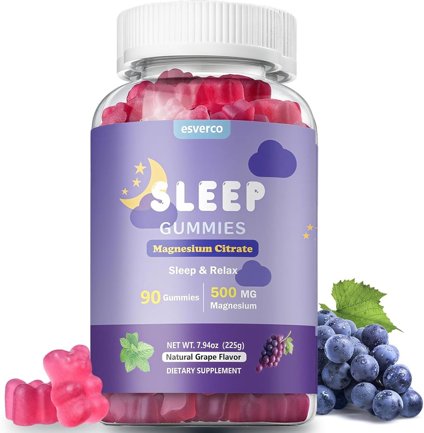 Sleep Gummies, 500mg Magnesium Citrate, High Absorption Magnesium Grape Flavor,