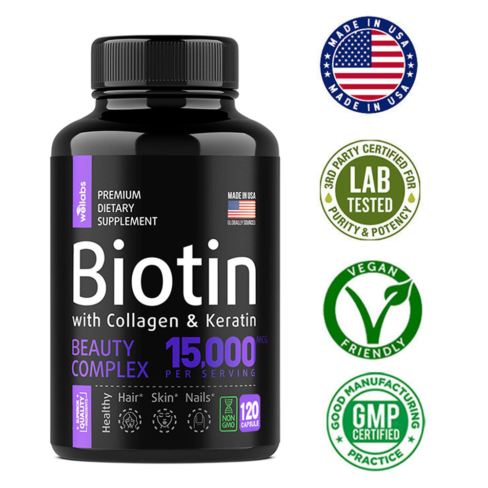 Biotin Collagen Supplements 120 Capsules for Hair Skin Nails Health Vitamins New