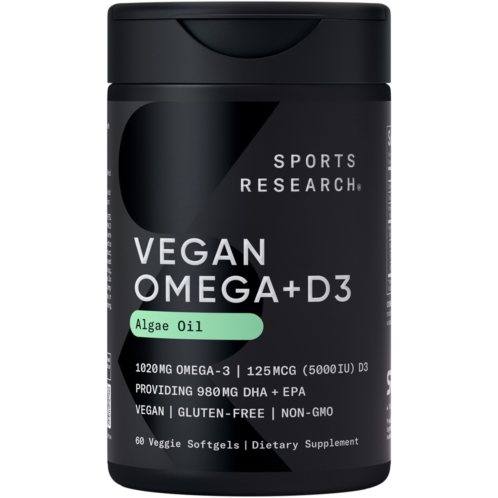 Vegan Omega-3 w/ Vitamin D3 Fish Oil Alternative D Algae Oil 60 Veggie Softgels