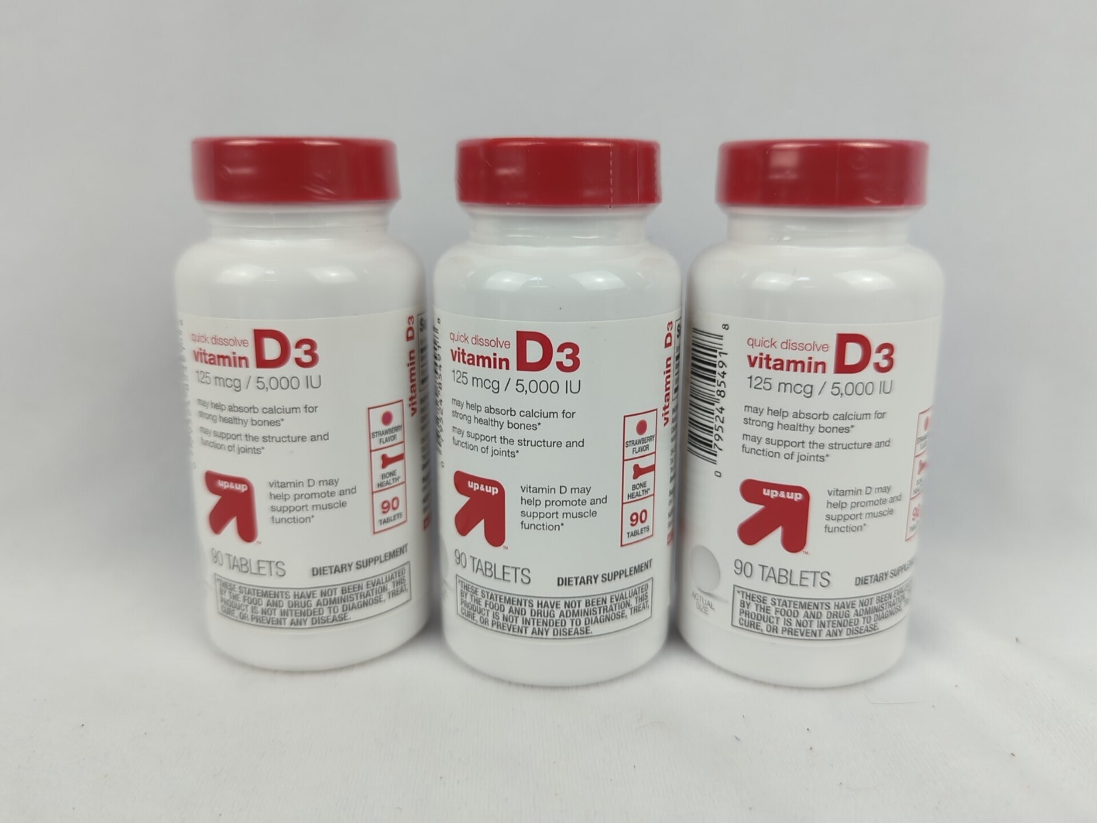 Lot of 3 Up & Up Vitamin D3 5000 IU 90 Quick Dissolve Tablets 270 Total Exp 8/25