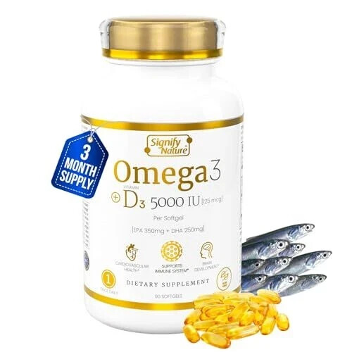 SIGNIFY NATURE Omega 3 Fish Oil Supplement Vitamin D3 5000 IU Exp 07/27