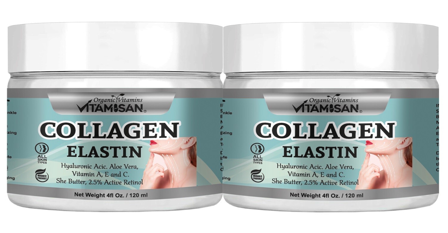 2 JAR  4=8 OZ COLLAGEN ELASTIN CREAM,no SNAIL GEL CREam 8 oz total