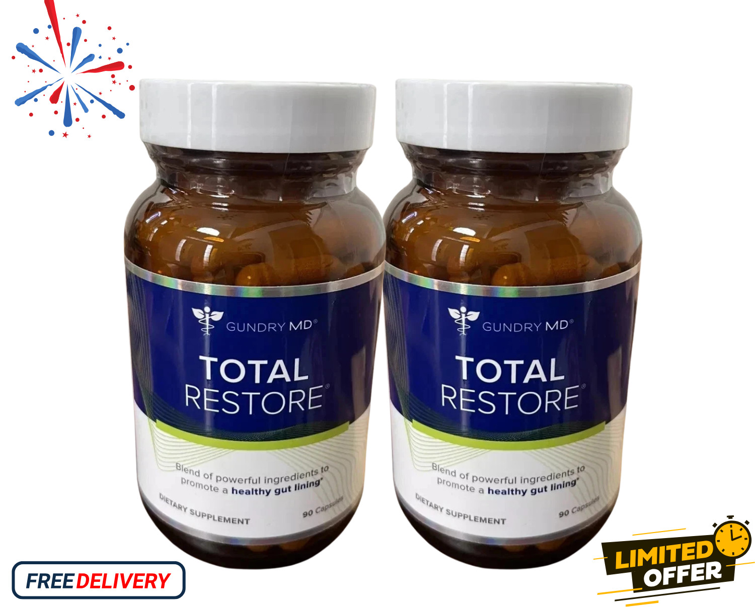 Total Restore – Pack of 2 Gut Health and Gut Lining Support Supplement(90 Caps)