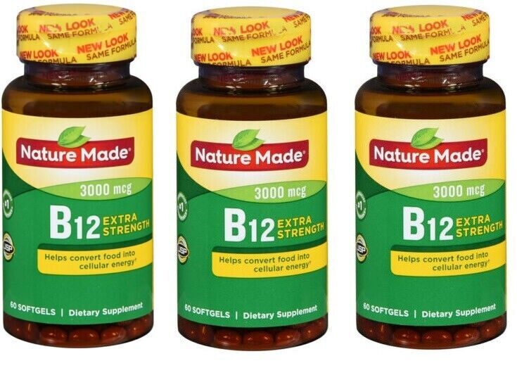 Nature Made Extra Strength Vitamin B12 3000 mcg Softgels 60 Count X 3 Packs