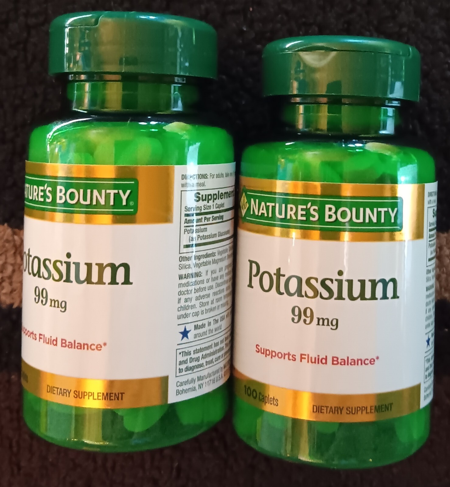 2 Nature’s Bounty Potassium Gluconate 99mg Caplets 100 Ct Exp 1/27
