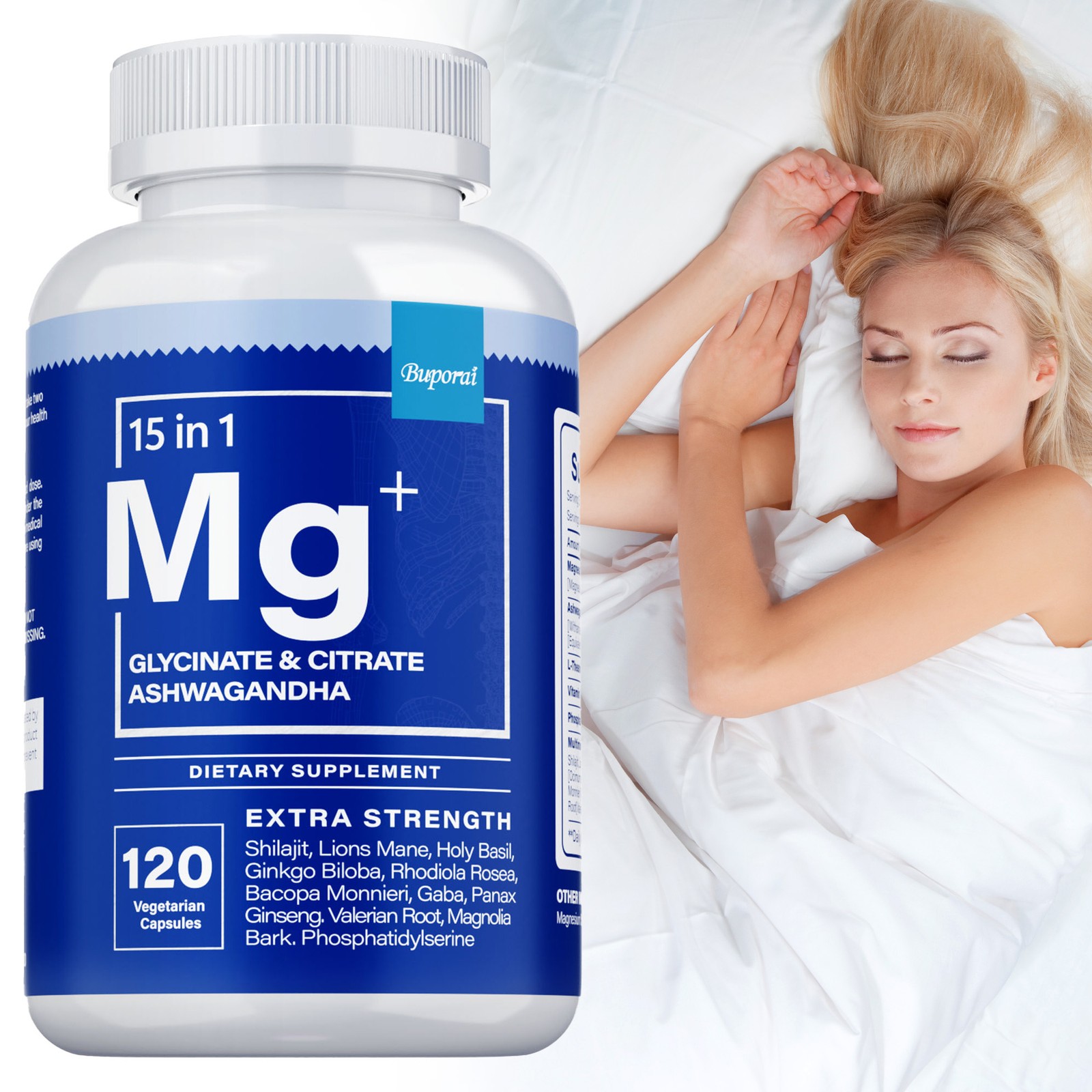 15 in 1 Magnesium Glycinate & Citrate Ashwagandha – Improve Sleep, Absorption