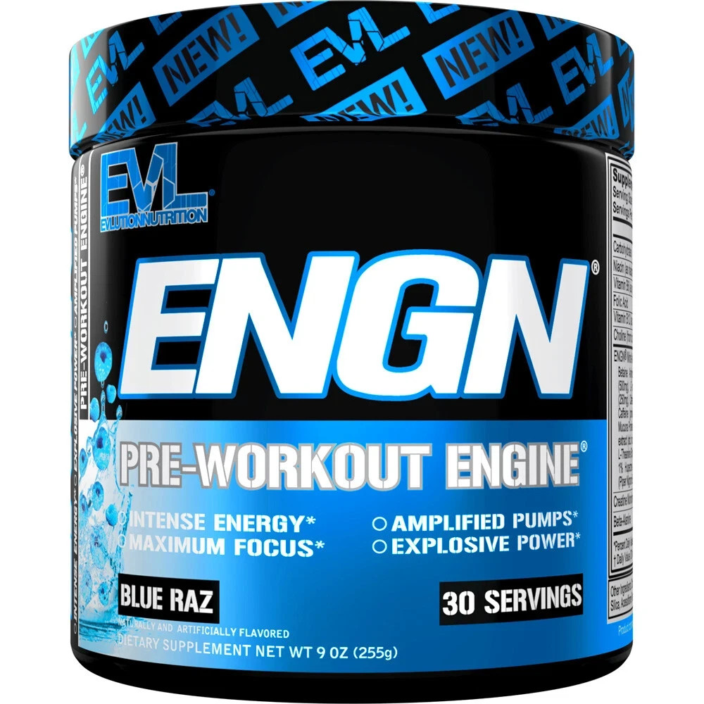 12 PACK EVL ENGN Hardcore PreWorkout Energy Mix Creatine, Energy, Pumps Blue Raz