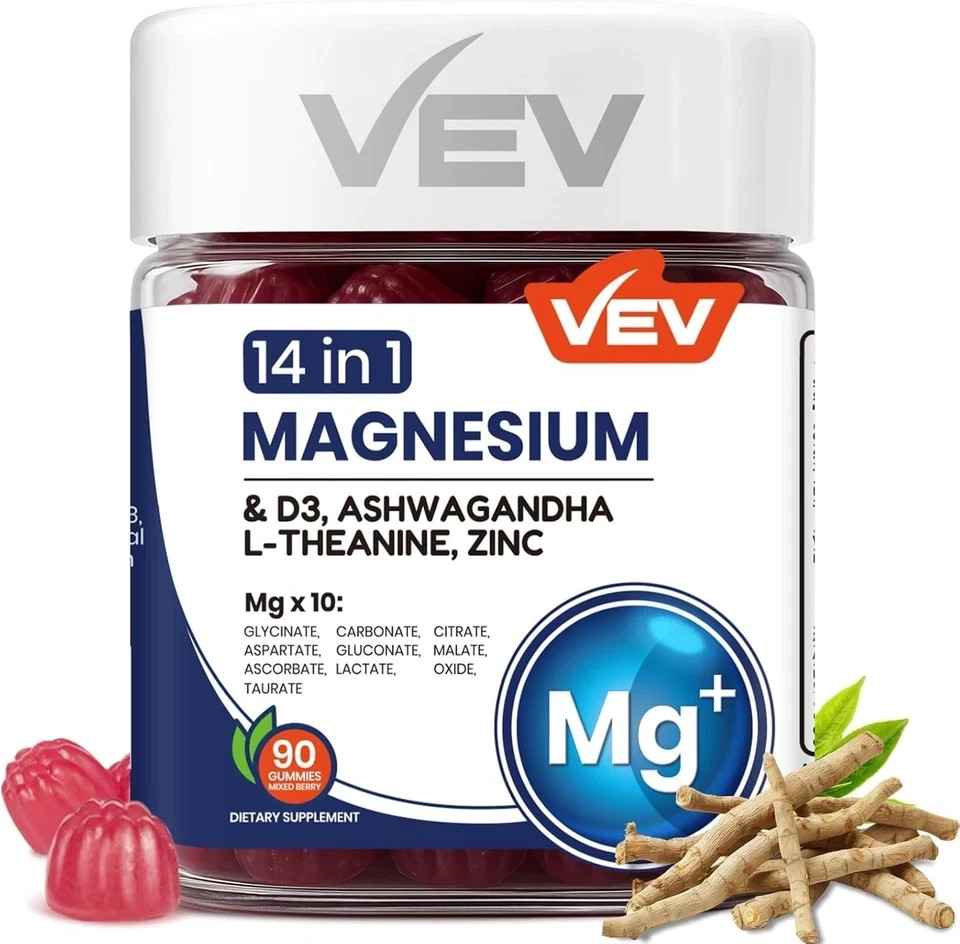 VEV 14-in-1 Magnesium Complex Gummies –L-Theanine,Cortisol Supplements for Women