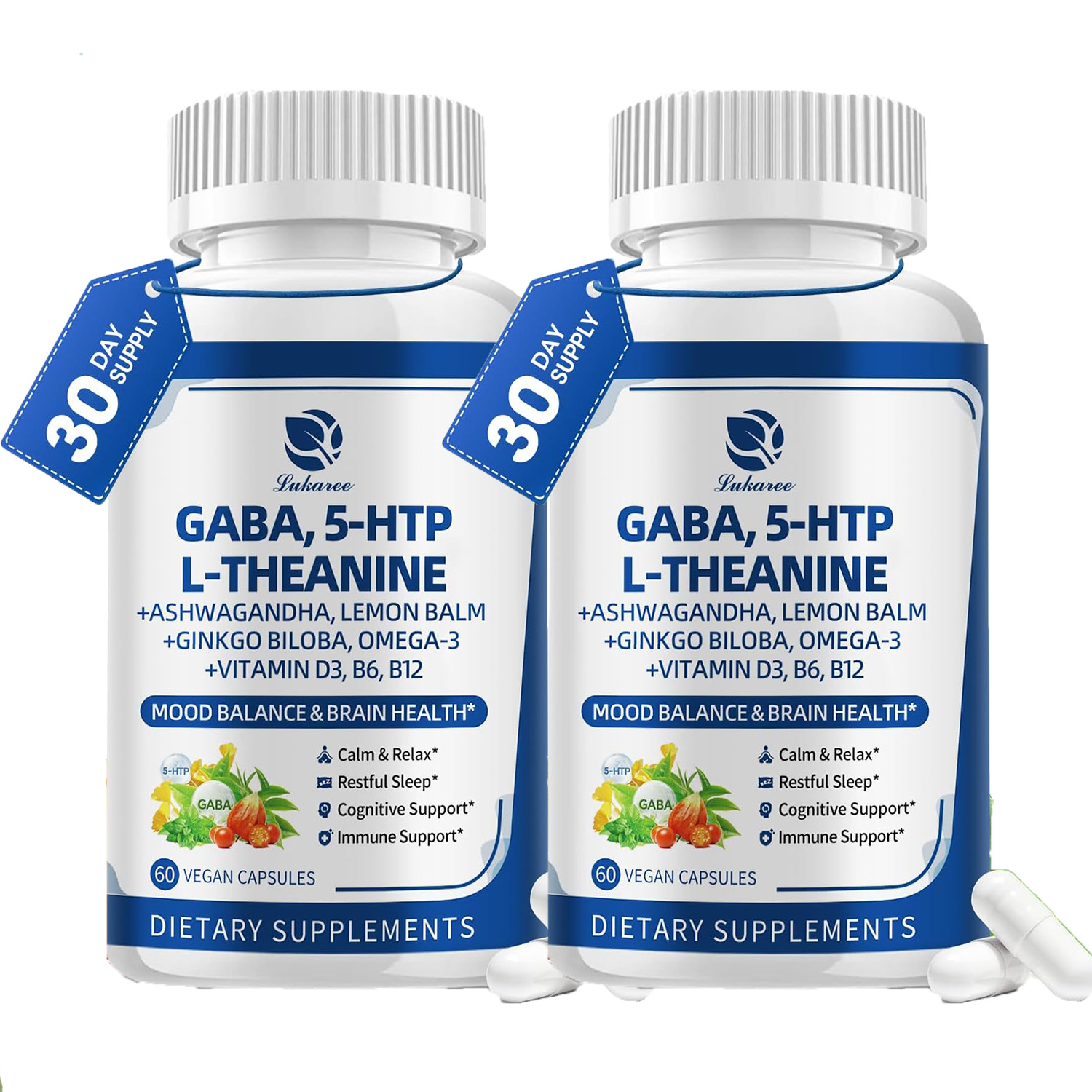 GABA Supplements 750mg with L Theanine, 5HTP, Stress Relief, Sleep Support