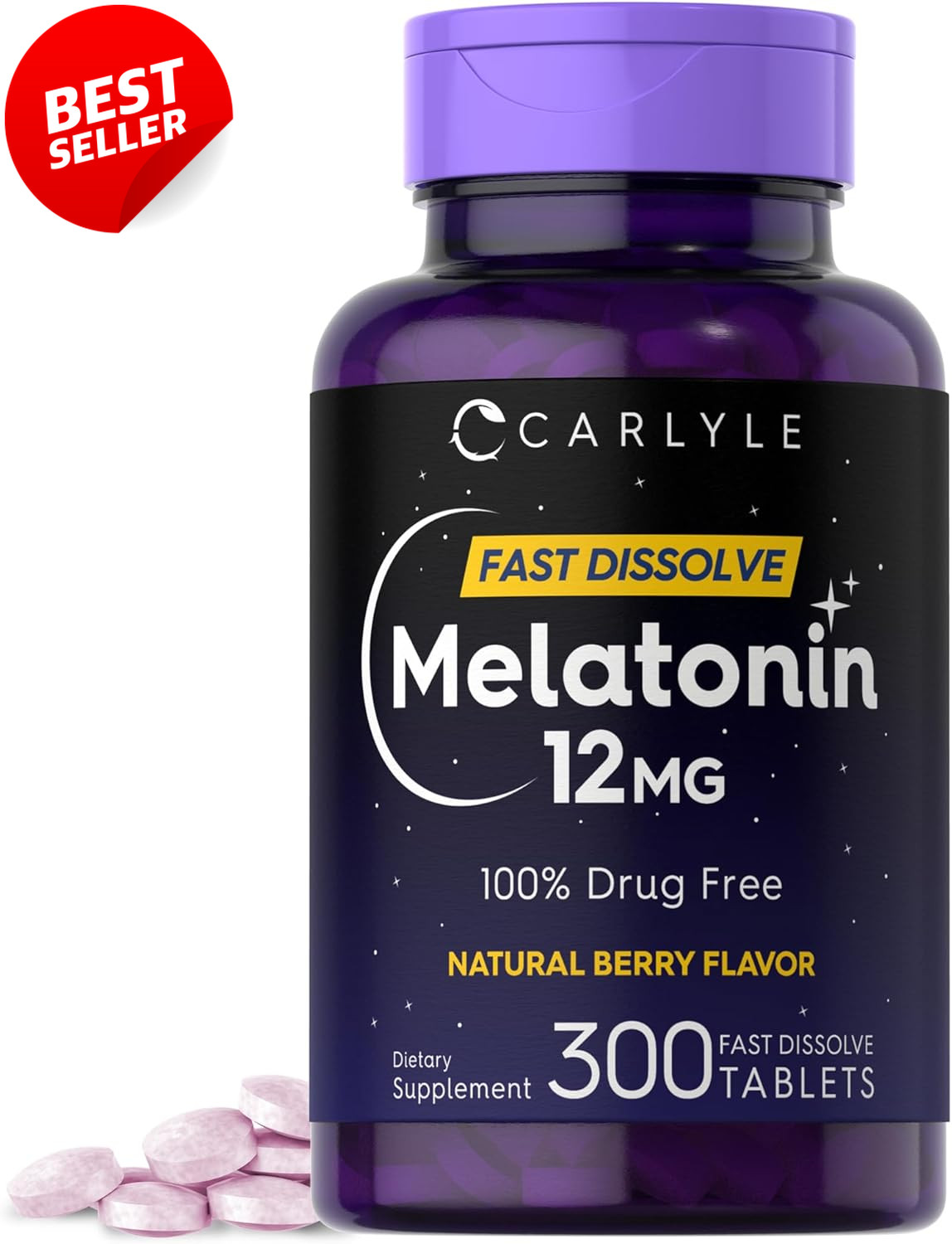 Melatonin 12mg Fast Dissolve 300 Tablets Natural Sleep Aid Drug Free Supplement