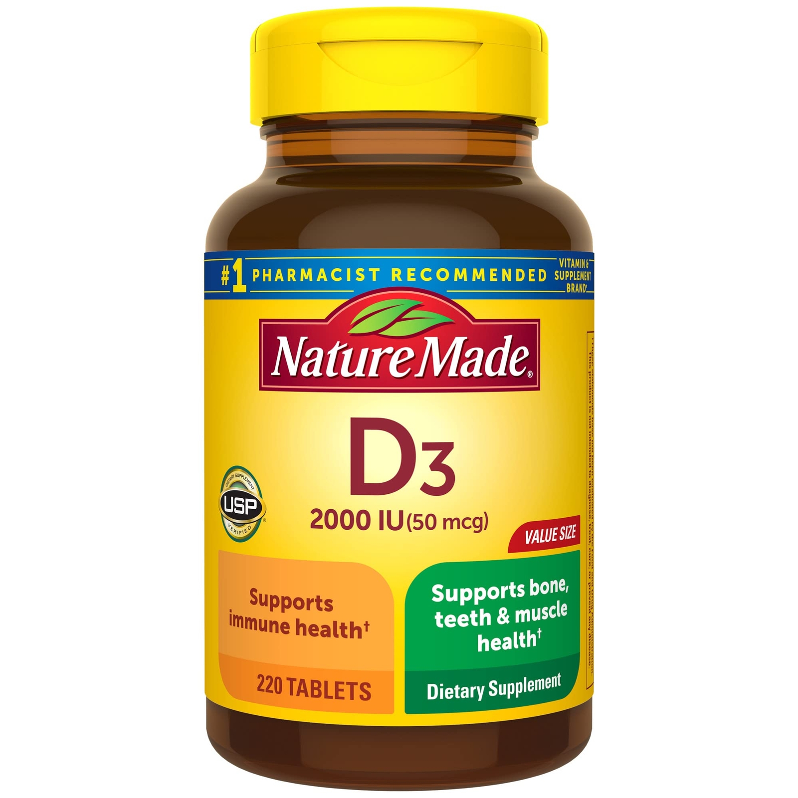 Nature Made Vitamin D3 2000 Iu Tablets 220 Count Immune Bone Muscle Support