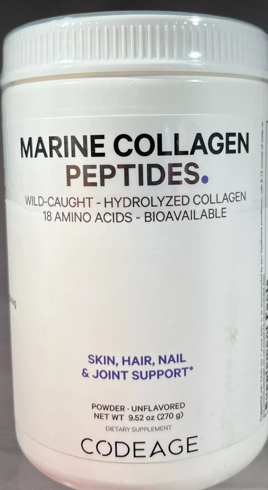 Codeage Marine Collagen Peptides Powder Unflavored, 9.52 oz. – EXP: 2/26