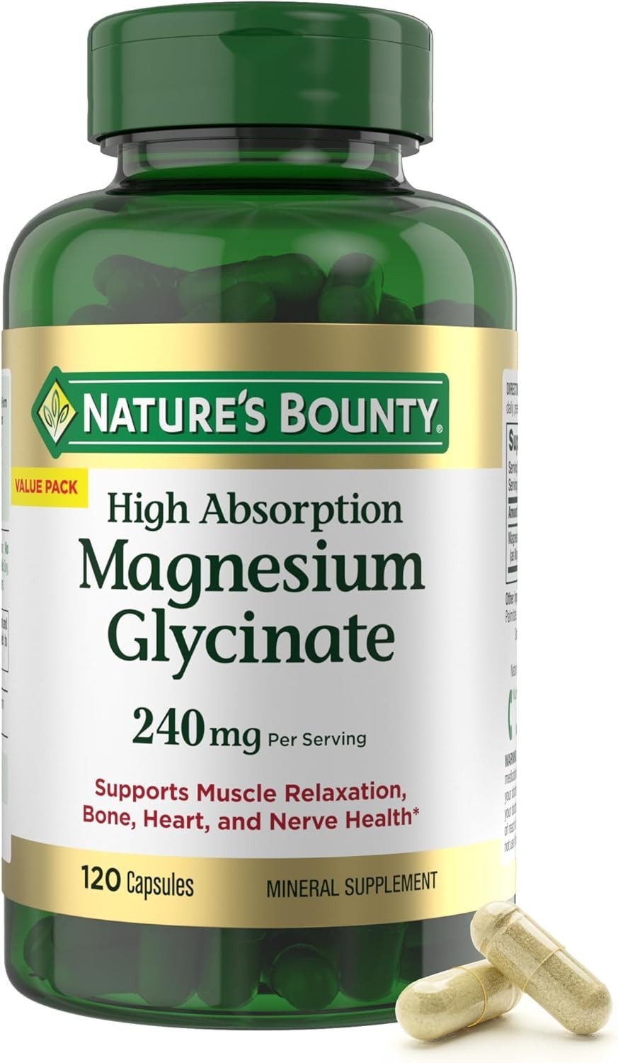 Nature’s Bounty High Absorption Magnesium Glycinate 240 mg, 180 Capsules