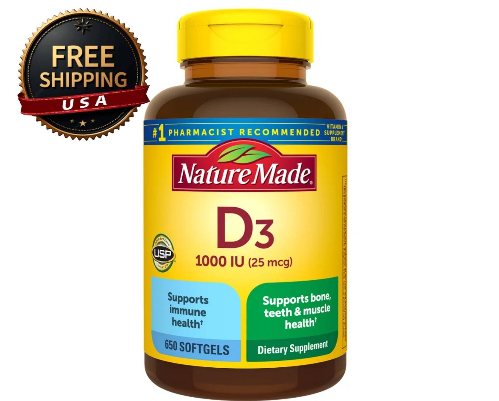 Nature Made Vitamin D3 25 mcg., 650 Softgels FREE SHIPPING