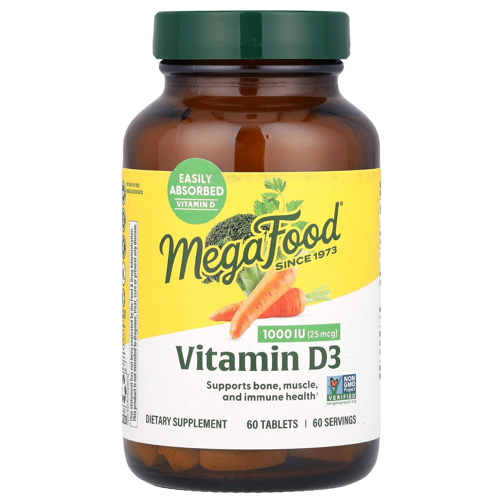 MegaFood Vitamin D3 1000 IU 60 Tablets Dairy-Free, Gluten-Free, Kosher, NSF
