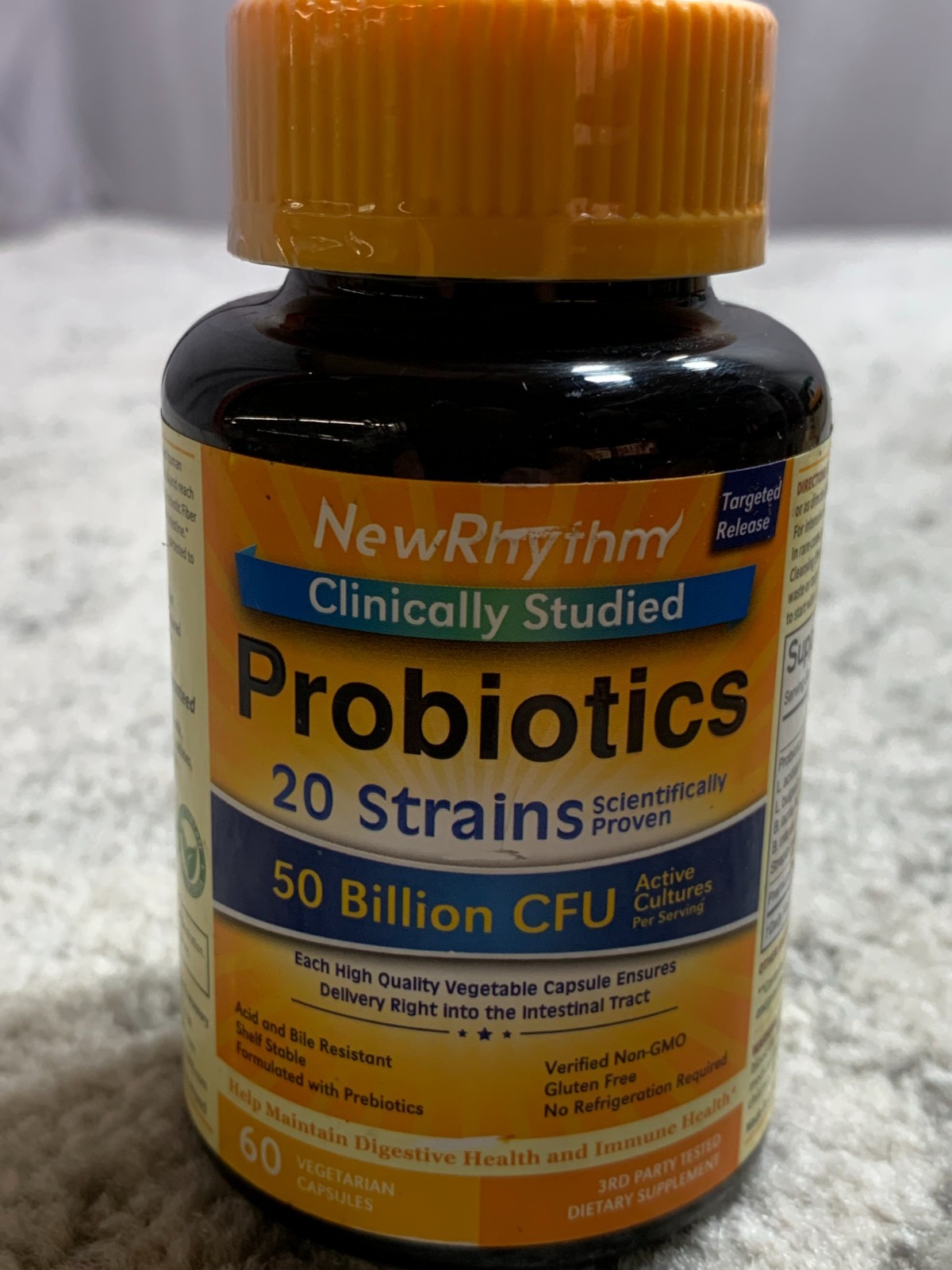 NewRhythm Probiotics 50 Billion CFU 20 Strains, 60 Veggie Capsules, Targeted