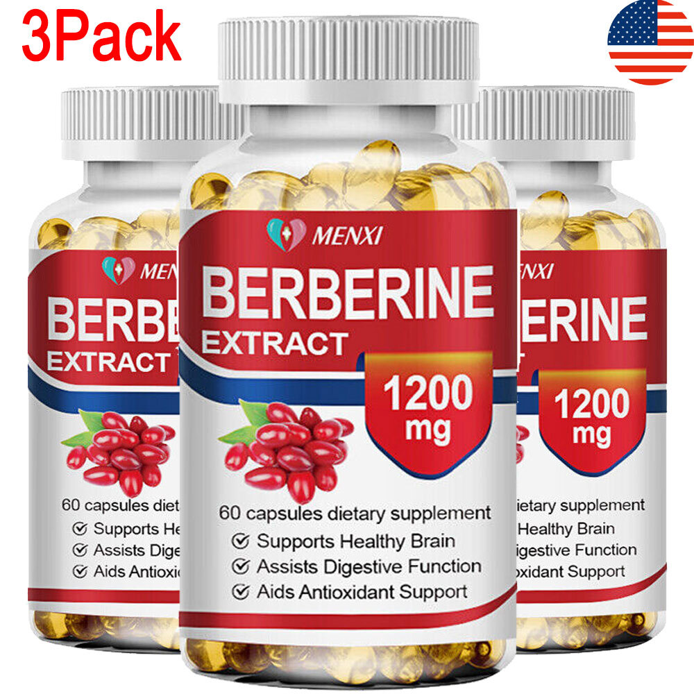 3Packs Berberine HCl Complex Extract Cholesterol heart health 1200mg 60 Capsule
