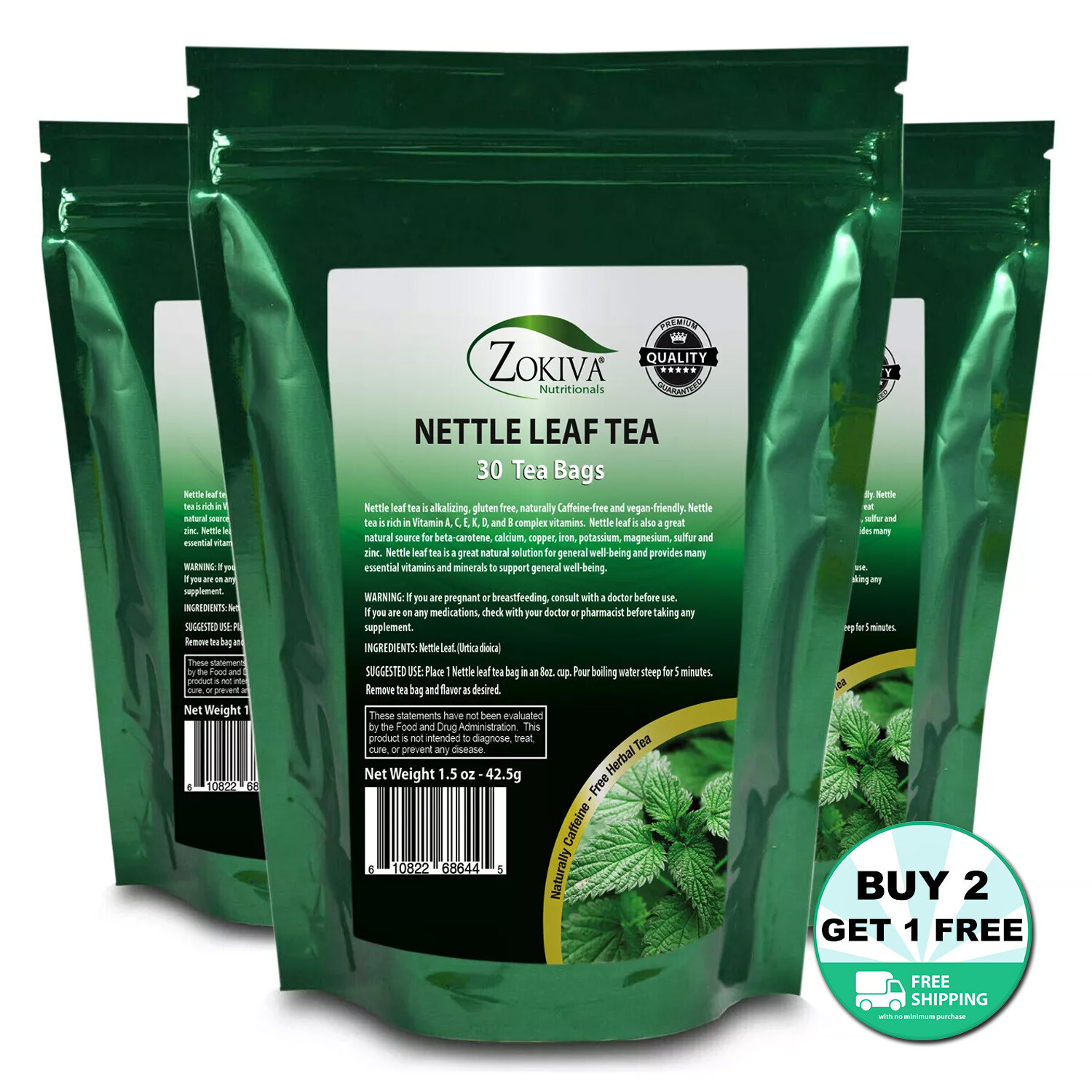 Nettle Leaf Tea Bags – 3-Pack (90) Premium Quality, Caffeine-free Herbal Tea