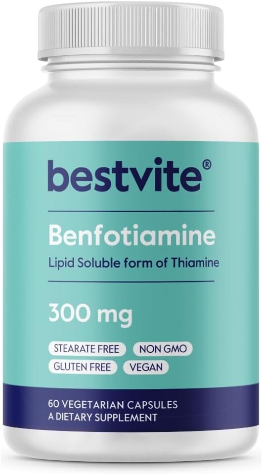 Bestvite Benfotiamine 300mg (60 Vegetarian Capsules)-No Stearates-Non GMO