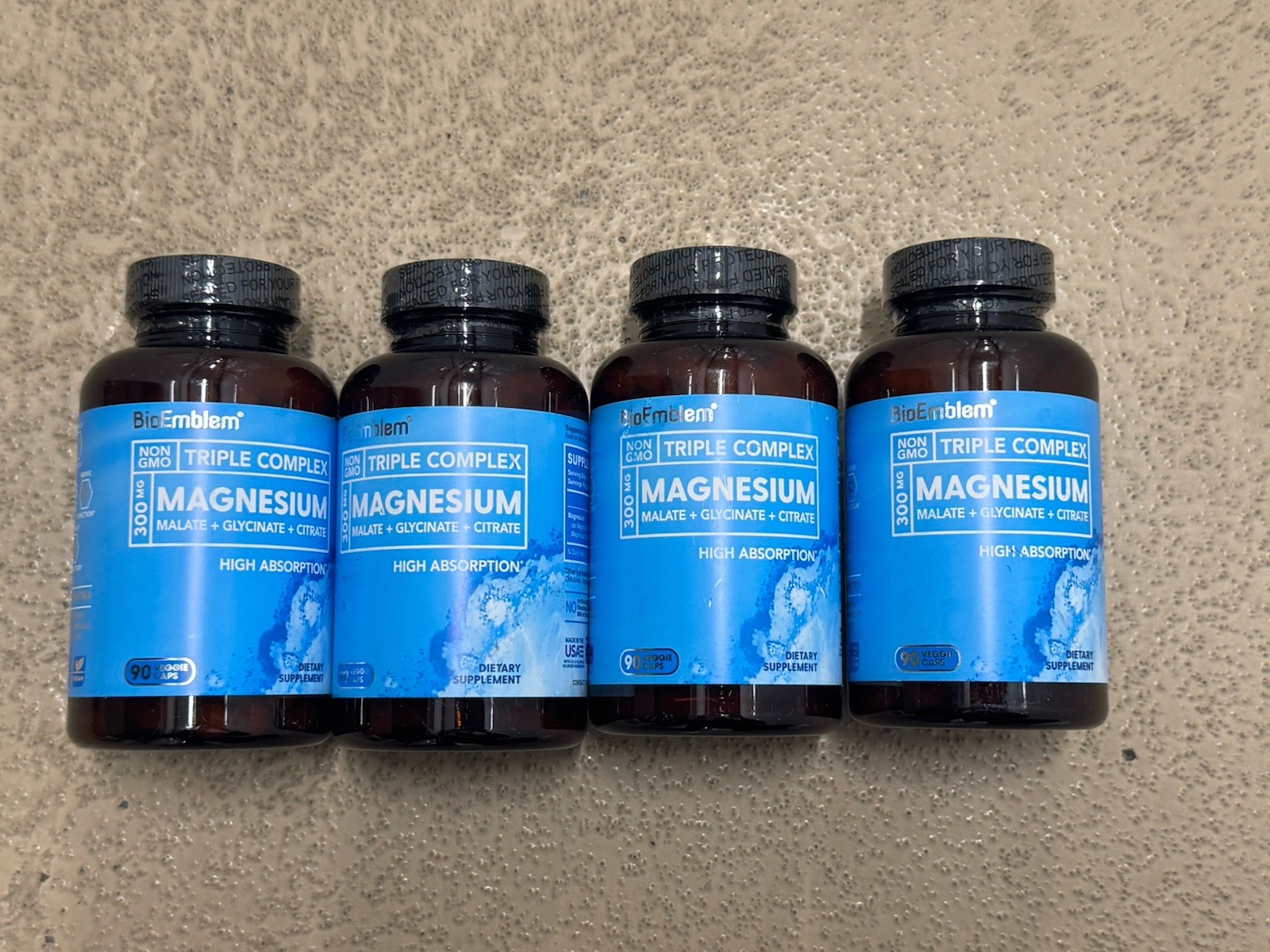 BioEmblem 4 Pack Triple Magnesium Complex 300mg Magnesium Glycinate, Malate 2027