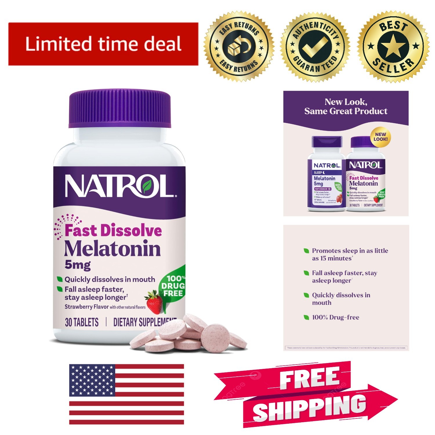 Delicious Strawberry Fast-Dissolve Melatonin 5 mg for Quick Sleep Support