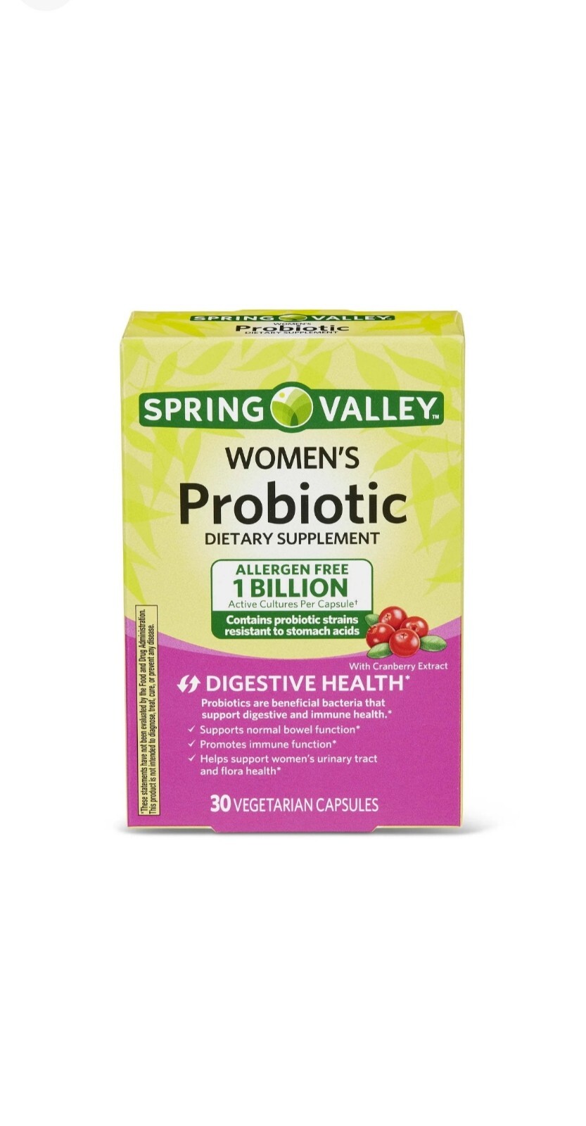 Spring Valley Women’s Probiotic 1 BILLION Cultures w/Cranberry Extract 30 Ct