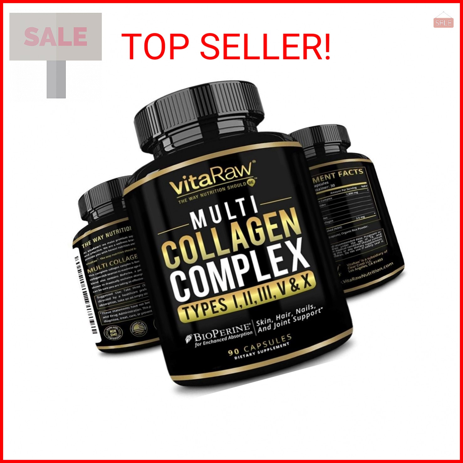 Collagen Pills 1800 mg – Multi Collagen Supplements (Types I, II, III, V & X) Gr