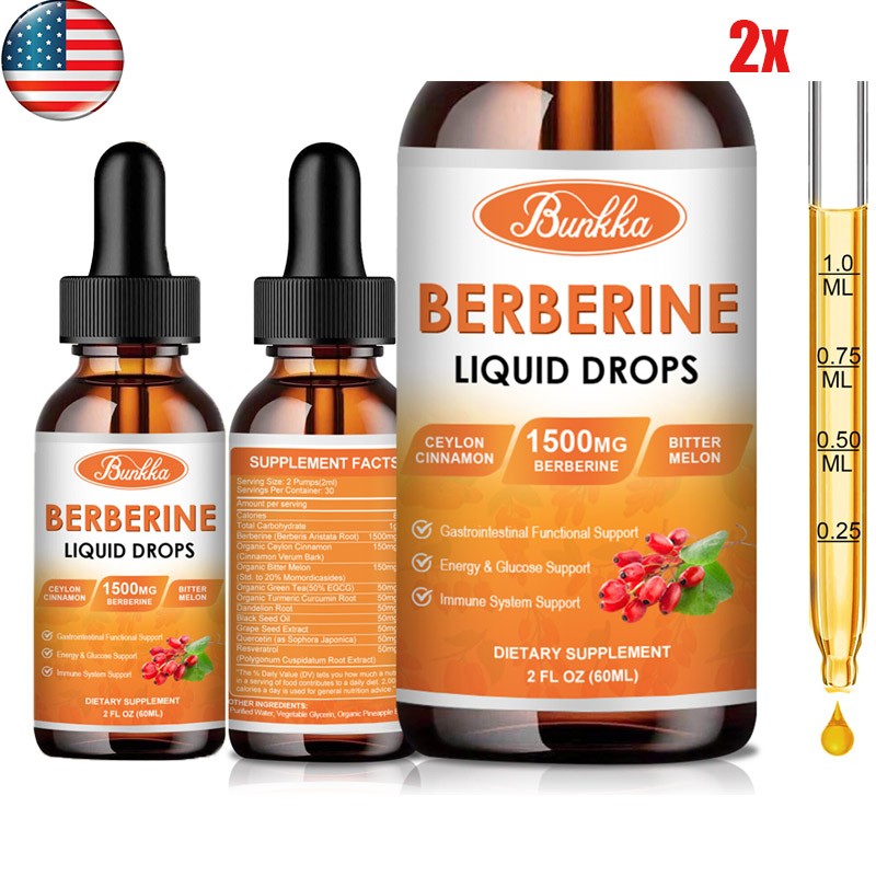 120ml 1500mg Berberine Liquid Drops Organic Ceylon Cinnamon Bitter Melon 2FL OZ