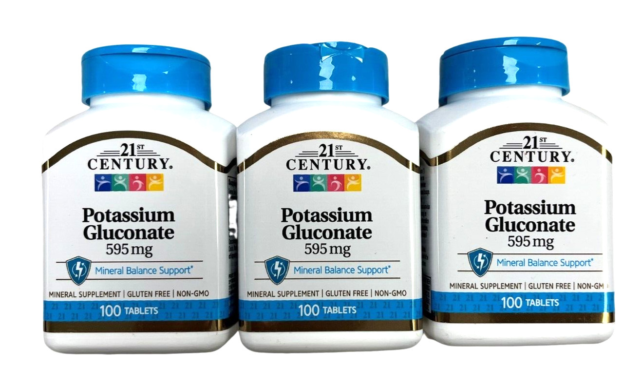 21st Century POTASSIUM GLUCONATE 595mg 100 Tablets ( 3 pack ) —