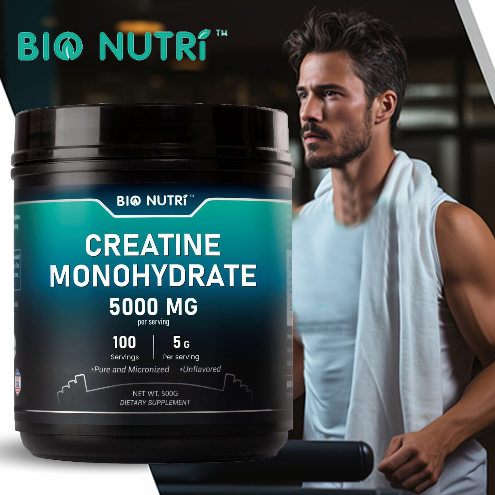 Pure Creatine Monohydrate Supplements Powder | 5000mg Per Serving | BY BIO NUTRI