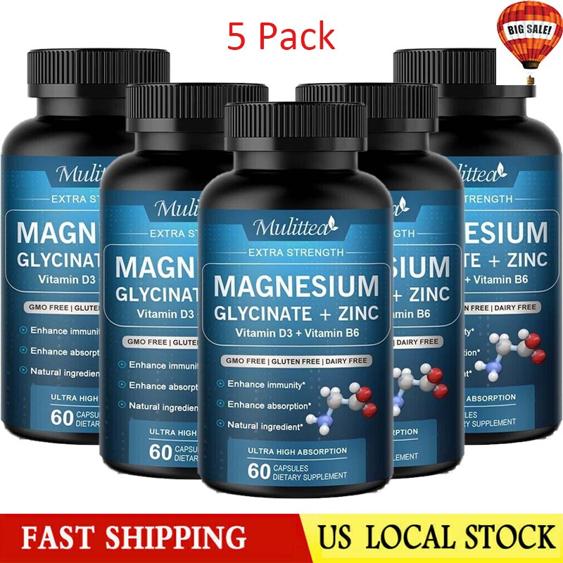 5*500MG Magnesium Glycinate With Zinc,D3 Improved Sleep, Stress,Anxiety Relief
