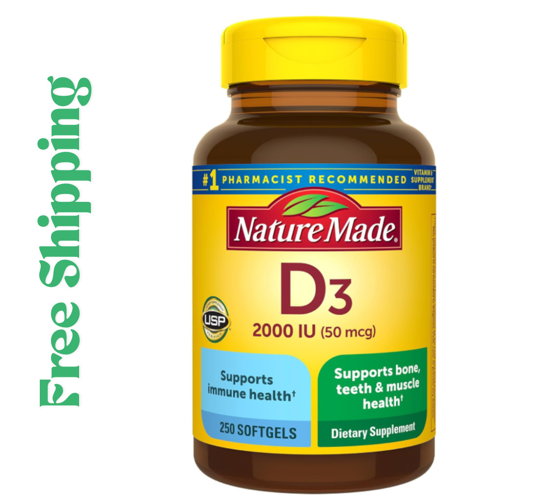 Nature Made Vitamin D3 2000 IU 250 Softgels Bone Immune Health Support 250 Ct