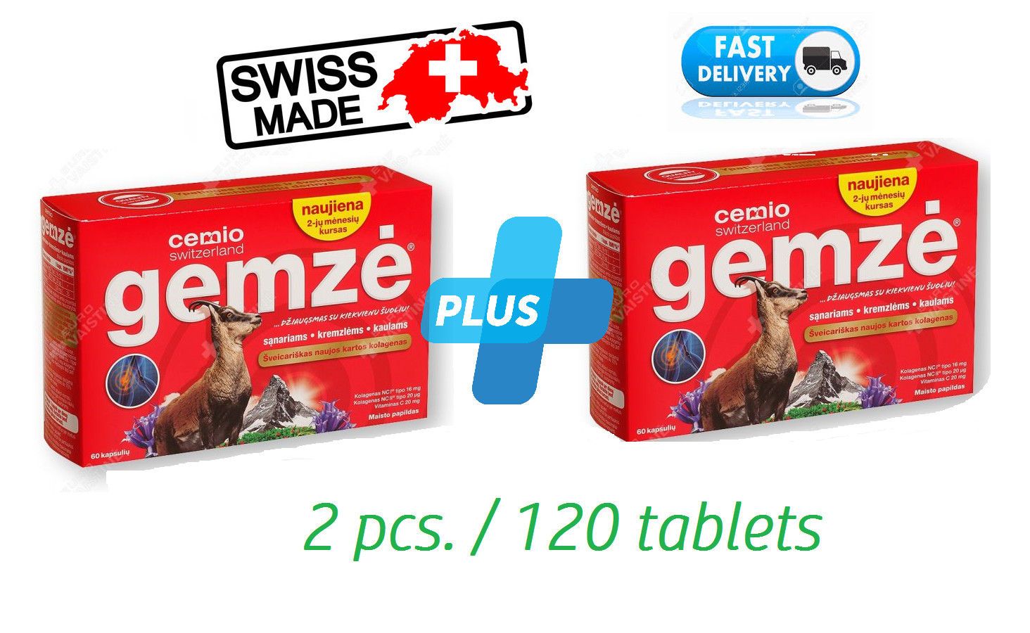 CEMIO GEMZE Best Quality COLLAGEN With Vitamin C Made In Switzerland 120 cap.