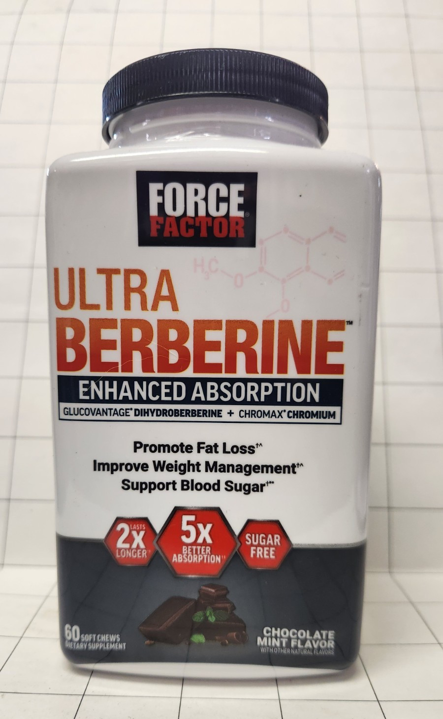 Force Factor Ultra Berberine Chocolate Mint 60 Soft Chews Exp Mar 2027