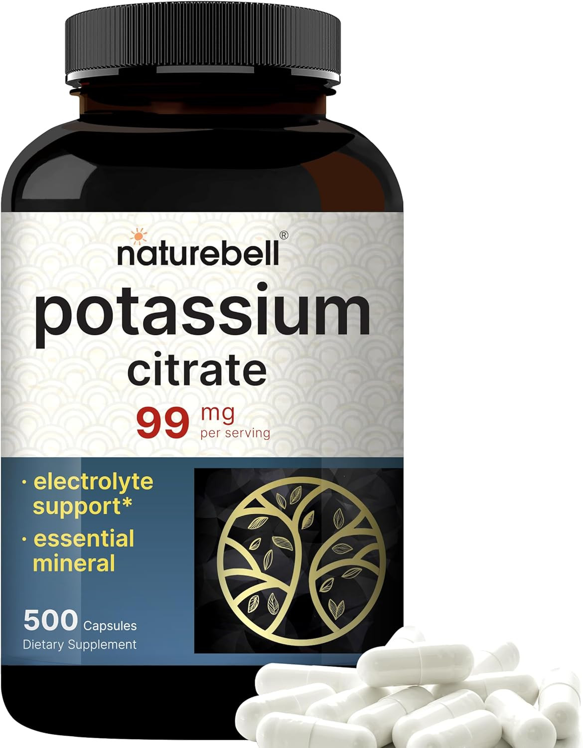 Potassium Citrate Supplement 99Mg, 500 Capsules | Easily Absorbed Chelated Form